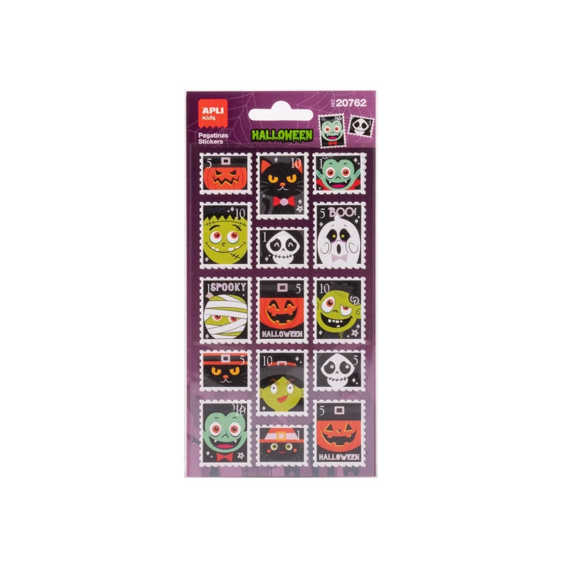 Apli Kids Stamps Pack of 30 Halloween Stickers in Postage Stamp Shape - Perfect for Decorating Notebooks, Planners