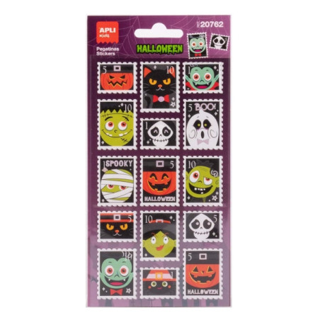 Apli Kids Timbres Pack de 30 Autocollants d'Halloween en Forme de Timbre-poste - Parfaits pour Décorer Cahiers, Agendas