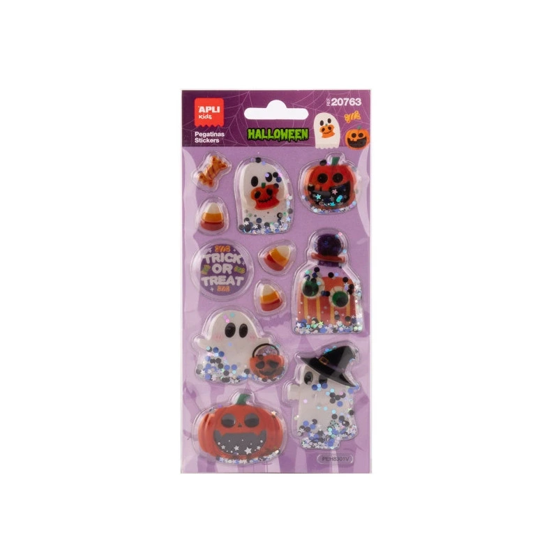 Apli Kids Moving Glitter Pack of 11 Halloween Stickers - With Moving Glitter Effect that Adds Sparkle, Colour and Movement