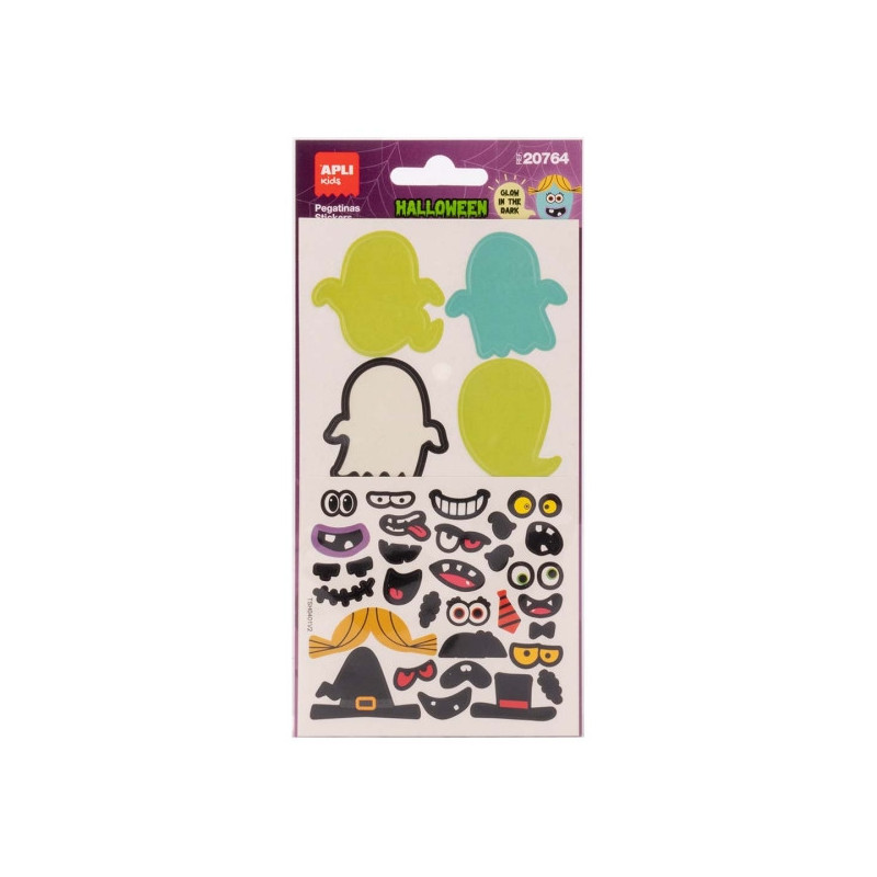 Apli Kids Glow in the Dark Pack com 66 Autocolantes de Halloween - Brilham no Escuro - Destacam-se pelo seu Incrível Efeito