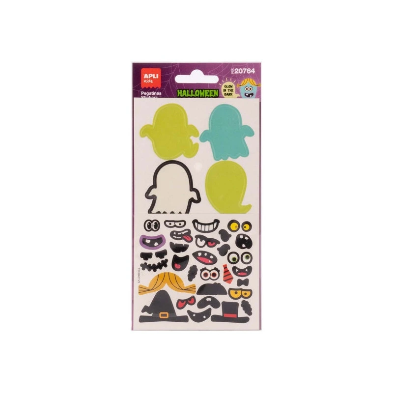 Apli Kids Glow in the Dark Pack com 66 Autocolantes de Halloween - Brilham no Escuro - Destacam-se pelo seu Incrível Efeito