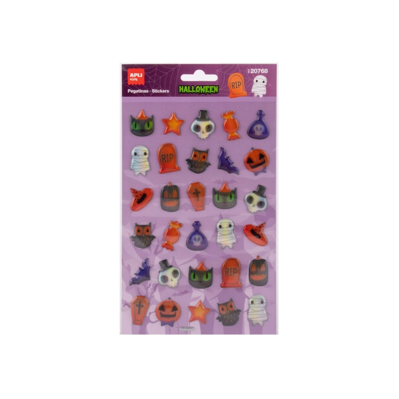 Apli Kids Pop Up Pack con 30 Pegatinas de Halloween con Efecto Volumen - Perfectas para Decorar Cuadernos, Agendas, etc...