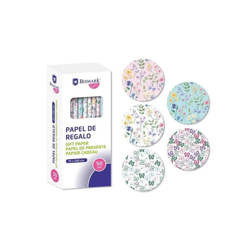 Bismark Naturaleza Rollo de Papel Regalo - Medidas 70cmx200cm - 5 Diseños Diferentes - 10 Rollos por Diseño