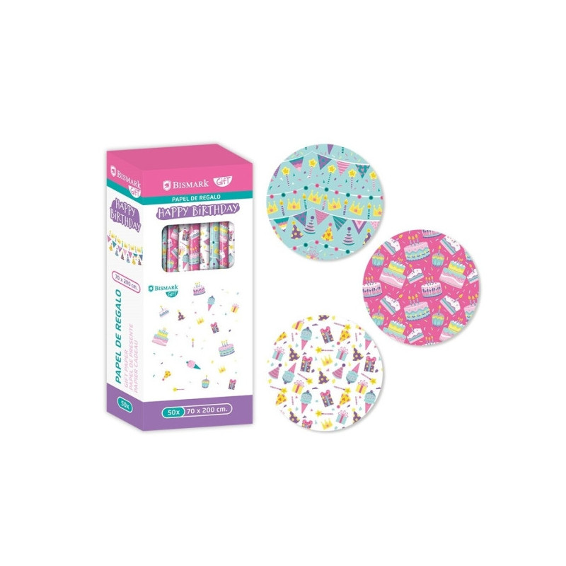 Bismark Happy Birthday Gift Wrapping Paper Roll - Size 70cmx200cm - 3 Different Designs