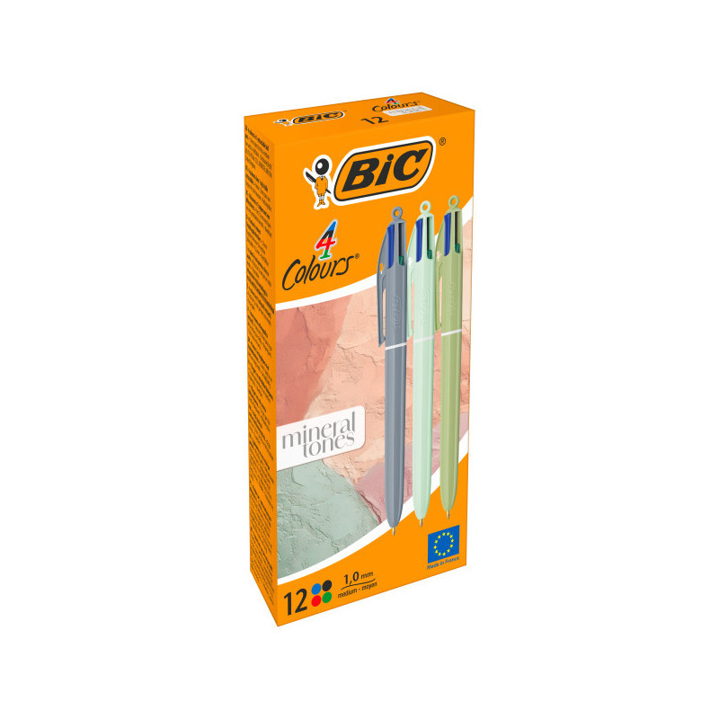 Bic 4 Colours Mineral Tones Boligrafo de Bola Retractil - Punta Media de 1.0mm - Colores Surtidos