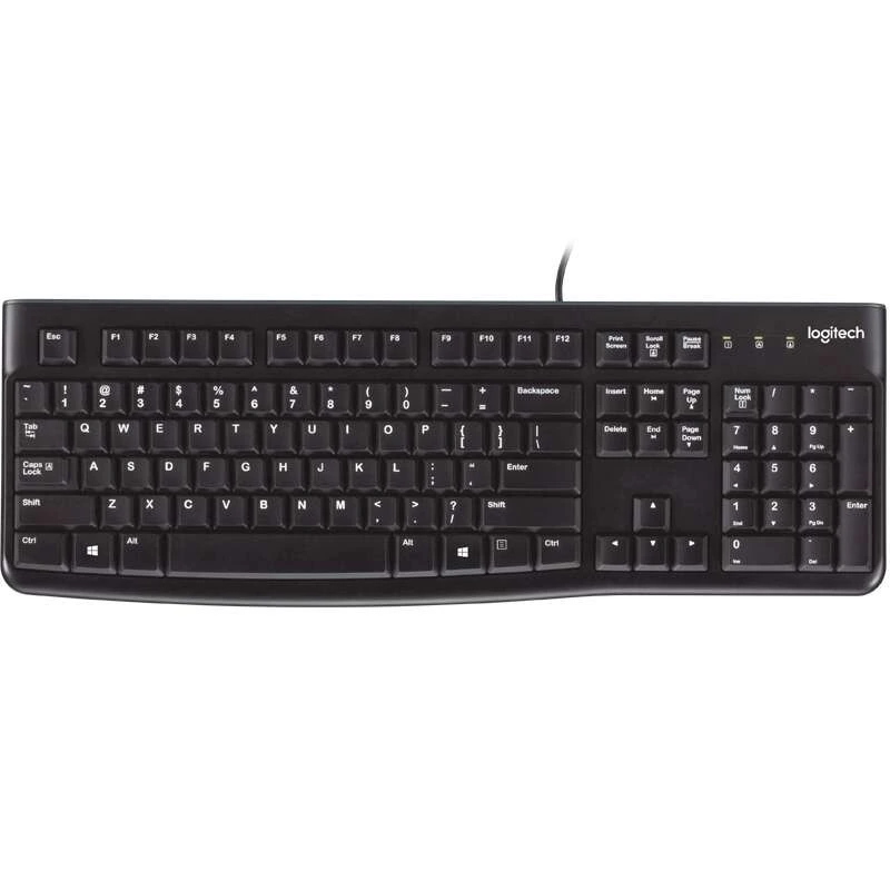 Logitech K120 Teclado USB - Resistente a Salpicos - Cabo de 1.50m - Cor Preto