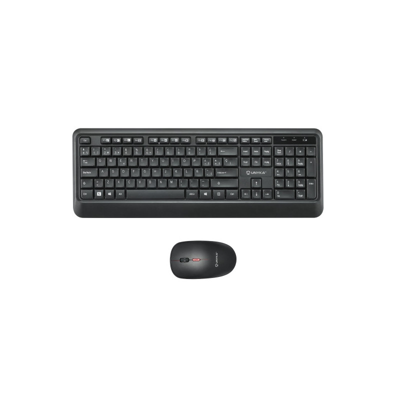 Unykach UK39 Compact Wireless Keyboard + Wireless Mouse Combo 1600dpi, 3 Buttons, Ambidextrous - Black