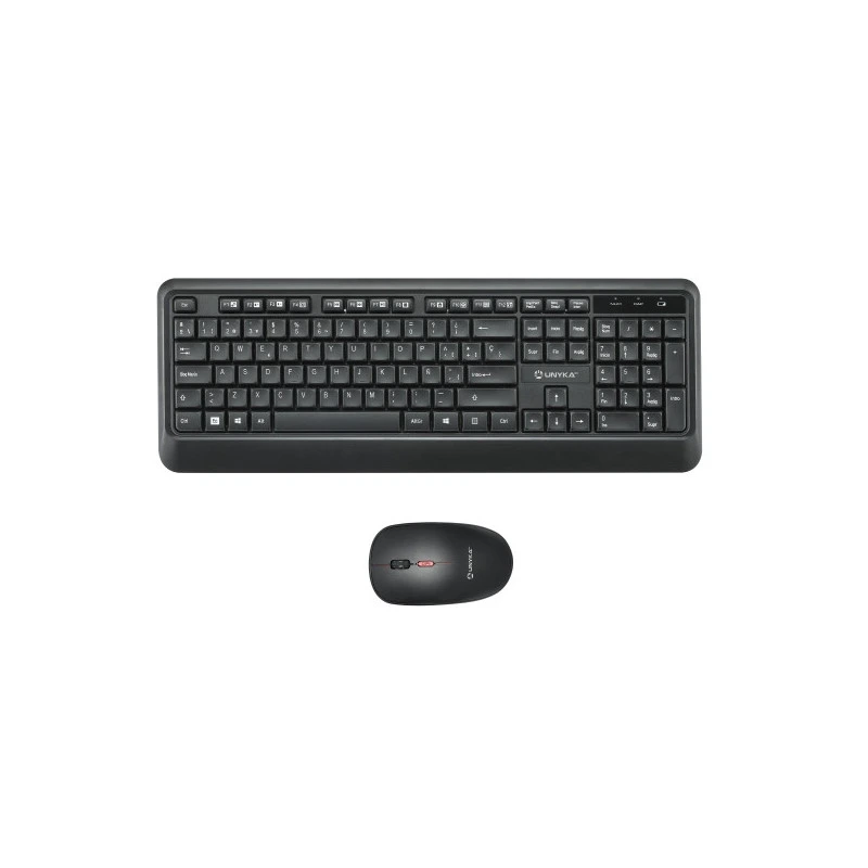 Unykach UK39 Pack de Teclado Inalámbrico Compacto + Ratón Inalámbrico 1600dpi, 3 Botones, Uso Ambidiestro - Color Negro