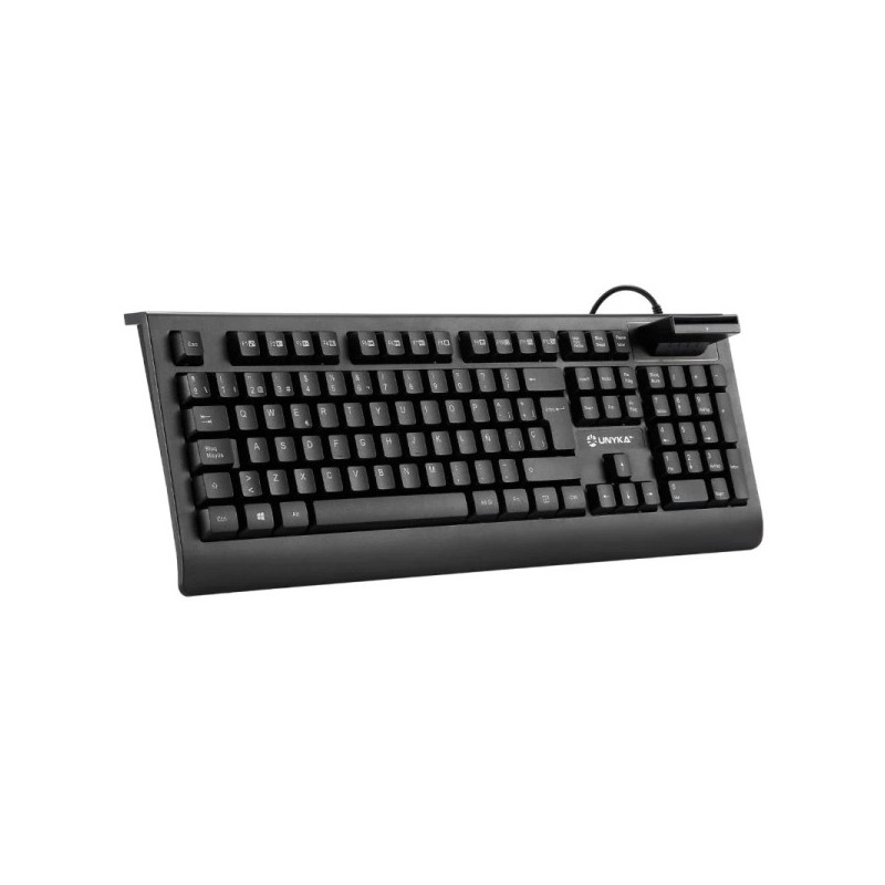 Unykach KB918 Teclado USB con Lector Inteligente PC/SC 2.0 para DNIe o Tarjeta Sanitaria - Idioma Español - Color Negro