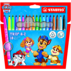 Stabilo Trio A-Z Patrulla Canina Pack de 18 Rotuladores con Diseños de la Patrulla Canina - Punta Fina de Fibra - Trazo 0.7mm -