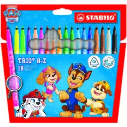 Stabilo Trio A-Z Patrulla Canina Pack de 18 Rotuladores con Diseños de la Patrulla Canina - Punta Fina de Fibra - Trazo 0.7mm -