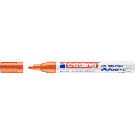 Edding 750 Rotulador Permanente - Punta Redonda - Trazo entre 2 y 4 mm. - Tinta Opaca - Secado Rapido - Color Naranja