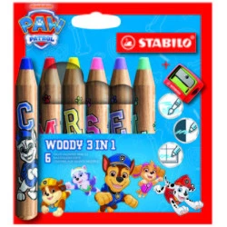 Stabilo Woody 3 en 1 Patrulla Canina Pack de 8 Lapices de Colores con Diseños de la Patrulla Canina + Sacapuntas - Lapiz de Colo