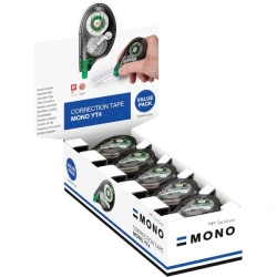 Tombow Mono YT Expositor con 20 Cintas Correctoras - 4.2mm x 10m - PET Resistente al Desgarro - Secado Inmediato - Color Transpa