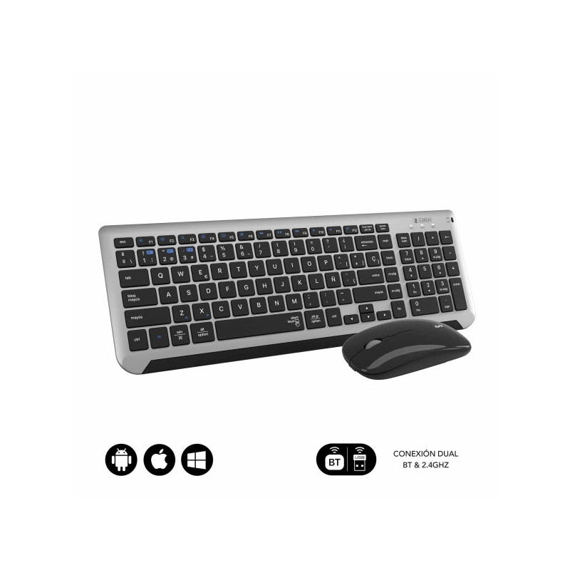 Subblim Combo Dual Prestige - Teclado y Raton Inalambricos - Bluetooth y 2.4G - Funcionamiento Silencioso - Color Gris Negro