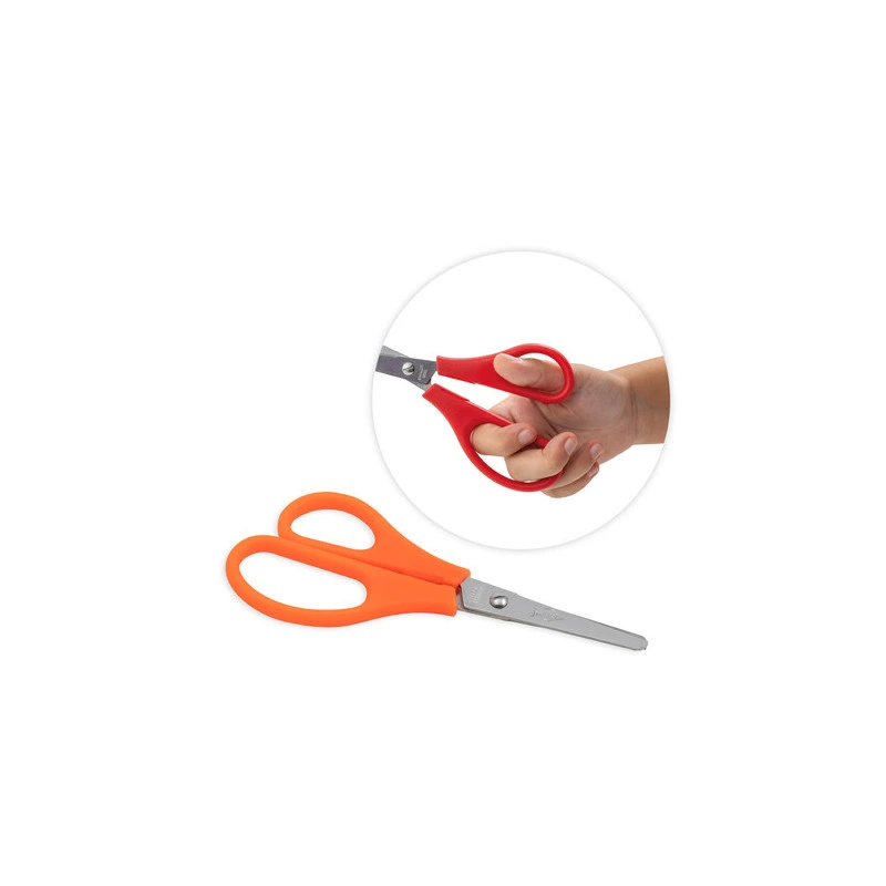 Faibo Ciseaux Scolaires Confort pour Gauchers 13.5cm - Pointe Ronde - Acier Inoxydable - Poignée en Plastique - Coloris Assortis