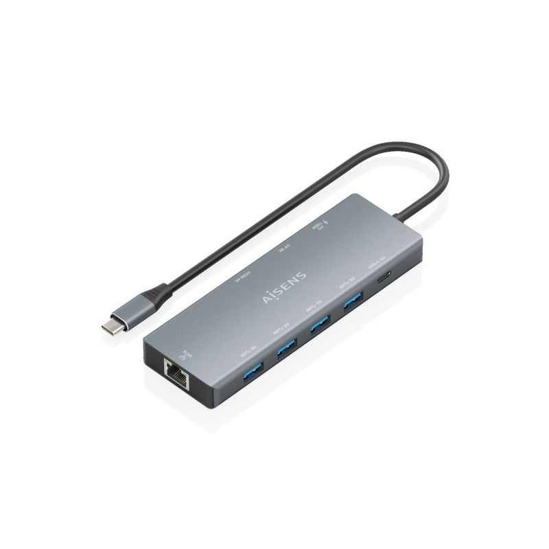 Aisens Dock USB-C 9 en 1 - USB-C vers 1xHDMI - 1xDisplayPort - 1xRJ45 - 4xUSB-A 5G - 1xUSB-C 5G - 1xUSB-C PD 100W - 20cm