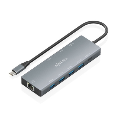 Aisens USB-C Dock 9 en 1 - USB-C a 1xHDMI - 1xDisplayPort - 1xRJ45 - 4xUSB-A 5G - 1xUSB-C 5G - 1xUSB-C PD 100W - 20cm - Color