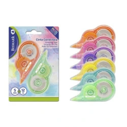 Bismark Pastel Pack de 2 Cintas Correctoras 5mmx12m - Perfecta Adherencia al Papel - Presentacion en Blister - Cuerpo de