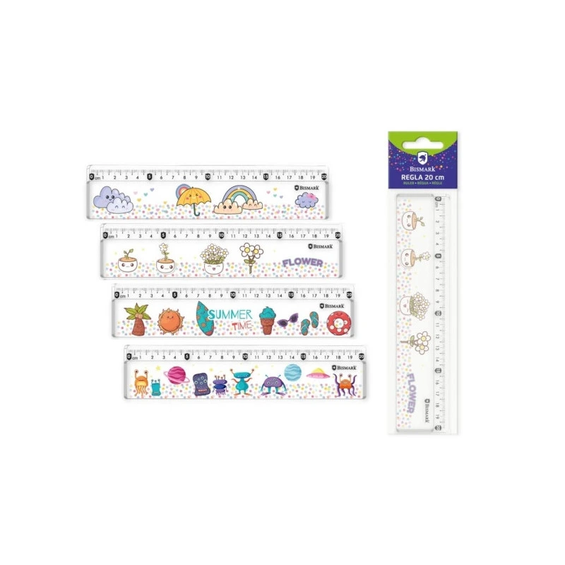 Bismark Regla 20cm con Bolitas de Colores en su Interior - Fabricada en Plastico - Ideal para Colegio - 4 Diseños Diferentes