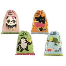 Bismark Animals Saco Escolar para Lanche - Medida 22x35cm - Fecho de Tiras - 4 Desenhos Diferentes
