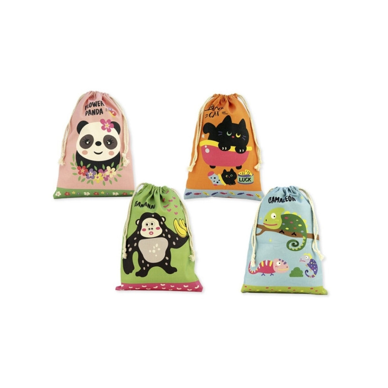 Bismark Animals Saco Escolar para Lanche - Medida 22x35cm - Fecho de Tiras - 4 Desenhos Diferentes