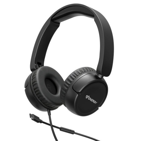 Energy Sistem Urban Auscultadores com Fio - DeepBass - Fita Extensível - Microfone Integrado - Ligação USB-C - Cor Preto