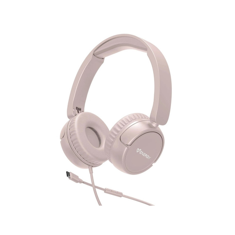 Energy Sistem Urban Auriculares con Cable - DeepBass - Diadema Extensible - Microfono Incorporado - Conexion USB-C - Color Rosa