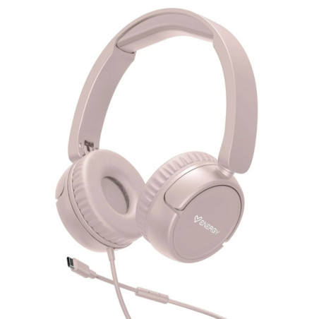 Energy Sistem Urban Wired Headphones - DeepBass - Extendable Headband - Built-in Microphone - USB-C Connection - Pink