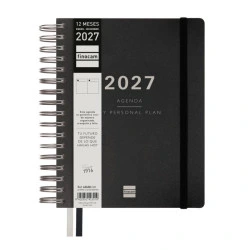 Finocam Tempus Agenda - Anual 2027 - 1 Dia por Pagina - 155x217mm - Espiral Doble - Tapa Extradura de Polipropileno - 2 Cintas M