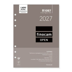 Finocam R1097 Recambio para Agenda Open - Anual 2027 - 2 Dias por Pagina - Formato 1000 - 155x215mm - 6 Taladros - Papel de 80g/