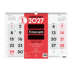 Finocam Neutro Calendario de Pared en Catalan - Anual 2027 - Mes Vista - Formato L - 430x310mm - Espiral Doble - Papel de 120g/m