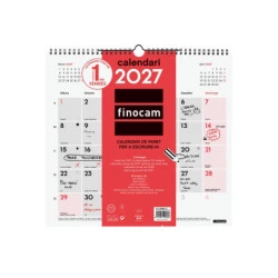 Finocam Neutro Calendario de Pared en Catalan - Anual 2027 - Mes Vista - Formato L - 340x320mm - Espiral Doble - Papel de 120g/m