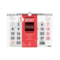 Finocam Neutro Calendario de Pared - Anual 2027 - Mes Vista - Formato S - 210x150mm - Espiral Doble - Papel de 120g/m2 - Numeros