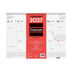 Finocam Neutro Vade Calendario en Catalan - Anual 2027 - Semana Vista Vertical - 420x310mm - Espiral Doble - Papel de 90g/m2 - E