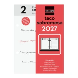 Finocam Neutro Taco Calendario de Sobremesa - Anual 2027 - 2 Paginas por Dia - 85x120mm - Papel de 70g/m2 - Color Rojo y Blanco
