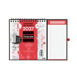 Finocam Neutro Calendario con Iman en Catalan - Anual 2027 - Mes Vista - Formato XS - 140x150mm - Base 220x160mm - Espiral Doble