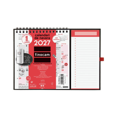 Finocam Neutro Calendario con Iman en Catalan - Anual 2027 - Mes Vista - Formato XS - 140x150mm - Base 220x160mm - Espiral Doble