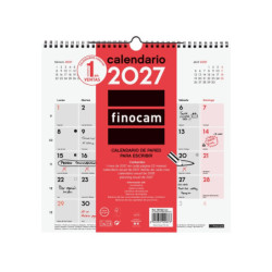 Finocam Neutro Calendario de Pared - Anual 2027 - Mes Vista - 300x300mm - Espiral Doble - Papel de 120g/m2 - Espacio para Escrib