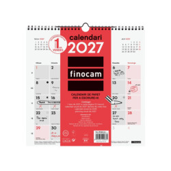 Finocam Neutro Calendario de Pared en Catalan - Anual 2027 - Mes Vista - 300x300mm - Espiral Doble - Papel de 120g/m2 - Espacio
