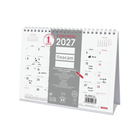 Finocam Trendy Chic Calendario de Sobremesa - Anual 2027 - Mes Vista - Formato S - 210x150mm - Espiral Doble - Papel de 120g/m2