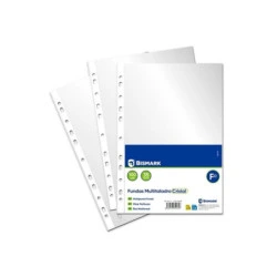 Bismark Pack de 100 Fundas Multitaladro Tamaño Folio 35 Micras - Acabado en Cristal - Ideal para Carpetas con Mecanismo de Anill
