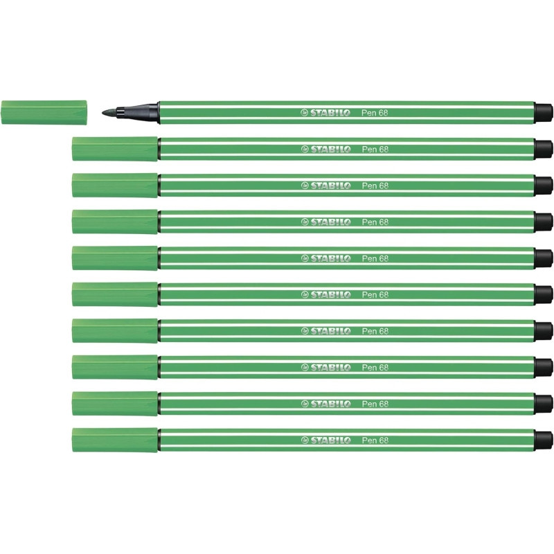 Stabilo Pen 68 Rotulador de Punta de Fibra - Trazo de 1mm aprox. - Tinta con Base de Agua - Color Verde