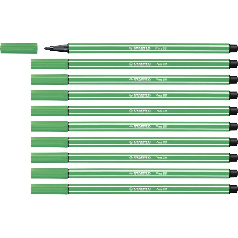 Stabilo Pen 68 Rotulador de Punta de Fibra - Trazo de 1mm aprox. - Tinta con Base de Agua - Color Verde