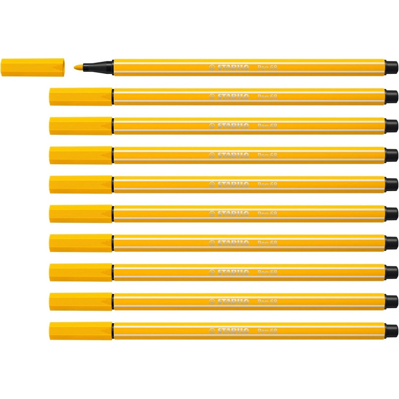 Stabilo Pen 68 Rotulador de Punta de Fibra - Trazo de 1mm aprox. - Tinta con Base de Agua - Color Amarillo