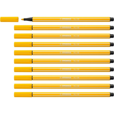 Stabilo Pen 68 Rotulador de Punta de Fibra - Trazo de 1mm aprox. - Tinta con Base de Agua - Color Amarillo