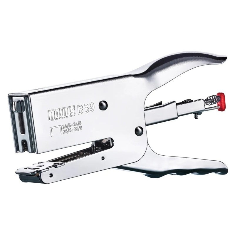 Novus B 39 Grapadora Metalica de Tenaza - Hasta 50 Hojas - Grapado Cerrado y Abierto - Color Cromado