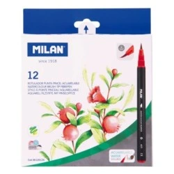 Milan Pack de 12 Rotuladores Acuarelables - Tinta al Agua - Punta de Pincel 0.5 a 6mm - Colores Surtidos