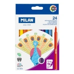 Pacote Milan de 24 Marcadores - Tinta Água - Ponta Fina 2mm - 154mm - Cores Sortidas