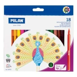 Pacote Milan de 18 Marcadores - Tinta Água - Ponta Fina 2mm - 154mm - Cores Sortidas